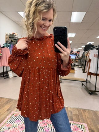 Rust Floral Mock Top