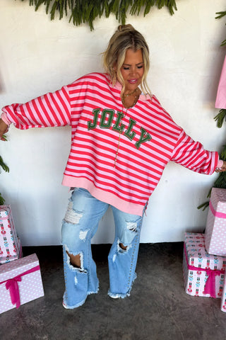 Jolly & Merry Oversized Pullover - Red/Pink