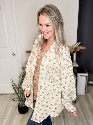 Easel LS Khaki Mix print gauze