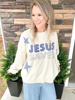 Jesus Saves Patchwork Sweatshirt