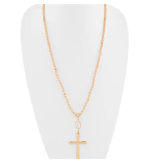 Taupe Beaded Cross Necklace