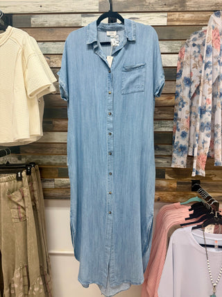 Lt Wash Denim Maxi Dress