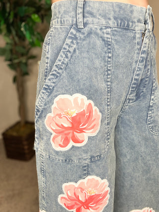 Washed Corduroy Flower Patch Pants