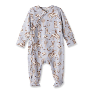 Wild Wrangler/Blue Western Baby Boy Bamboo Zipper Romper