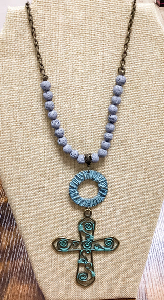 Turquoise Cross with gray beads