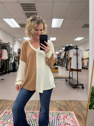 Ivory/ Mocha Ribbed Top