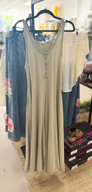 Easel Sage Grey Button Down Romper