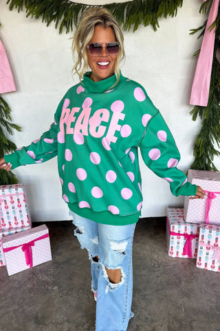 Peace & Polka Dot Pullover - Green