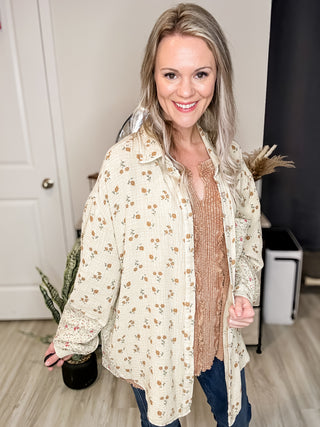 Easel LS Khaki Mix print gauze