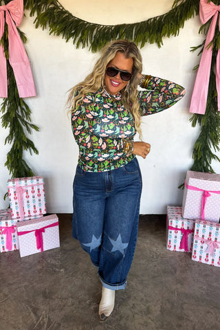 Merry Meshmas Tops - Green Cactus