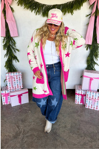 Cozy Christmas Cloud Cardigan - Stars