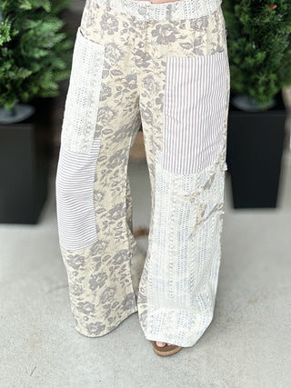 Floral and Stripe Denim Star Patch Pants