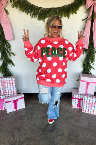 Peace & Polka Dot Pullover - Red