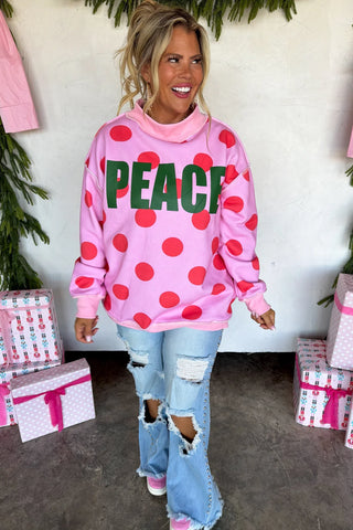 Peace & Polka Dot Pullover - Pink
