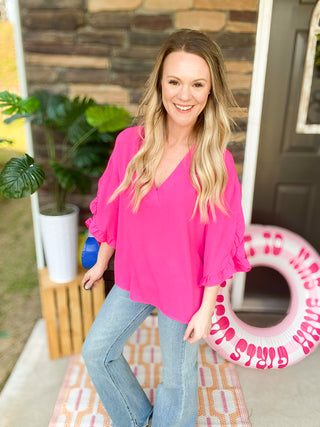 Amy Ruffle Sleeve Top - Pink