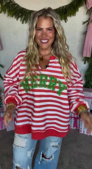 Jolly & Merry Oversized Pullover - Red/White