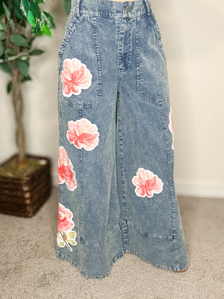 Washed Corduroy Flower Patch Pants