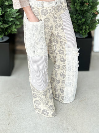 Floral and Stripe Denim Star Patch Pants