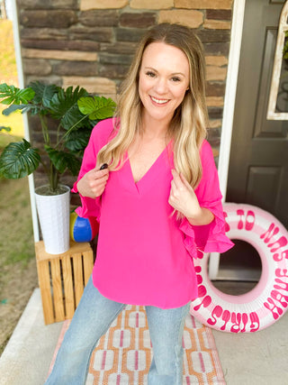 Amy Ruffle Sleeve Top - Pink