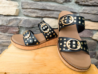 Corkys Black w/ Gold Studs& Buckles
