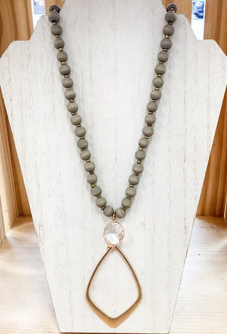 Grey Beaded Pendant Necklace