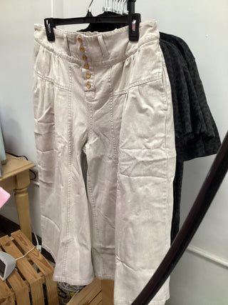 Ecru Front Pleated Wide Leg Pants