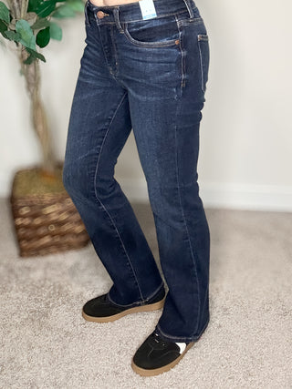 Dark Petite Mid Rise Bootcut Judy Blues
