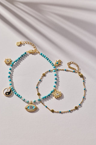 Turquoise Enameled Chain Coin Station Anklet