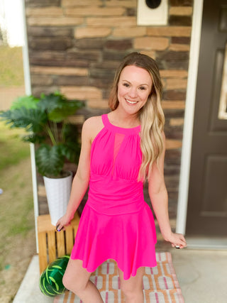 Chasing Sunshine Skirted Swimsuit - Neon Pink