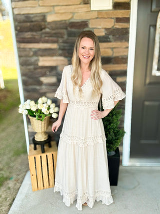 Shell V Neck Lace Trim Maxi Dress