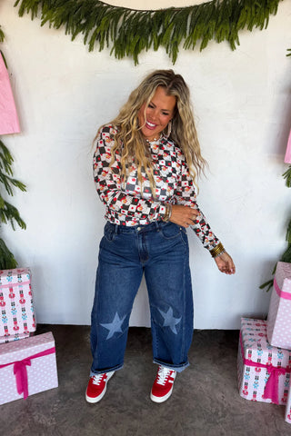 Merry Meshmas Tops - Checker Santa