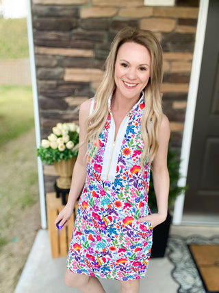 Everyday Zipper Dress - Fiesta Time - White