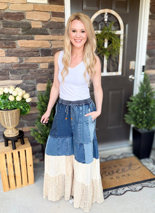 Young Threads Mixed Denim & Lace