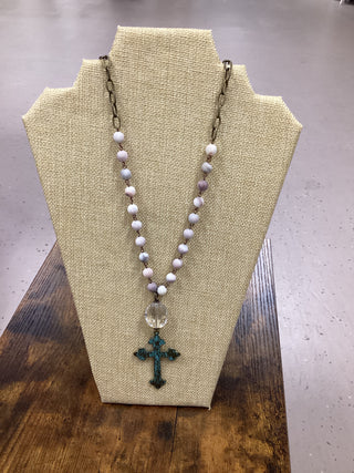 Antique Cross with lavender beads