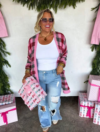 Cozy Christmas Cloud Cardigan - Plaid