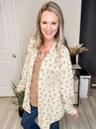 Easel LS Khaki Mix print gauze