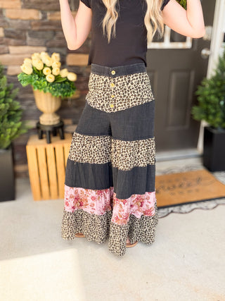 POL Leopard and Floral Wide Leg Pants