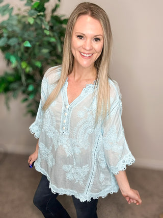 POL Blue Lace Blouse