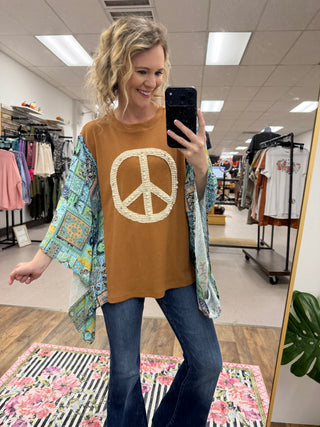 Peace Patchwork Batwing Top