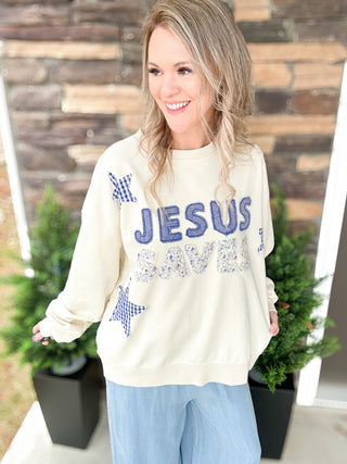 Jesus Saves Patchwork Sweatshirt
