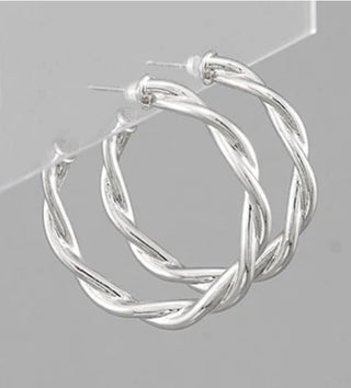 Silver Twisted Hoop Earring