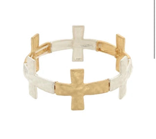 Mixed Metal Cross Bracelet
