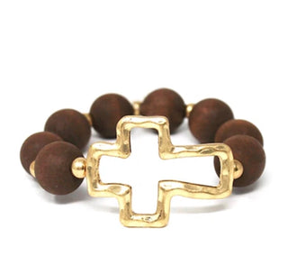 Brown Beaded Cross Bracelet
