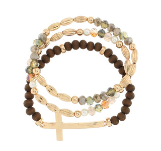 Brown Beaded Cross Bracelet