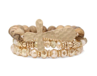 Champagne Beaded Cross Bracelet