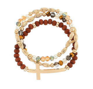 Cognac Beaded Cross Bracelet