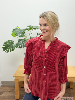 Easel Red Striped Top