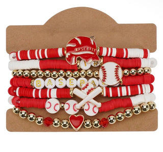 Charmed Red & White Baseball Bracelet Stack