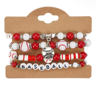 Red & White Baseball Bracelet Stack