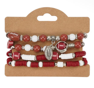 Red & White Football Bracelet Stack